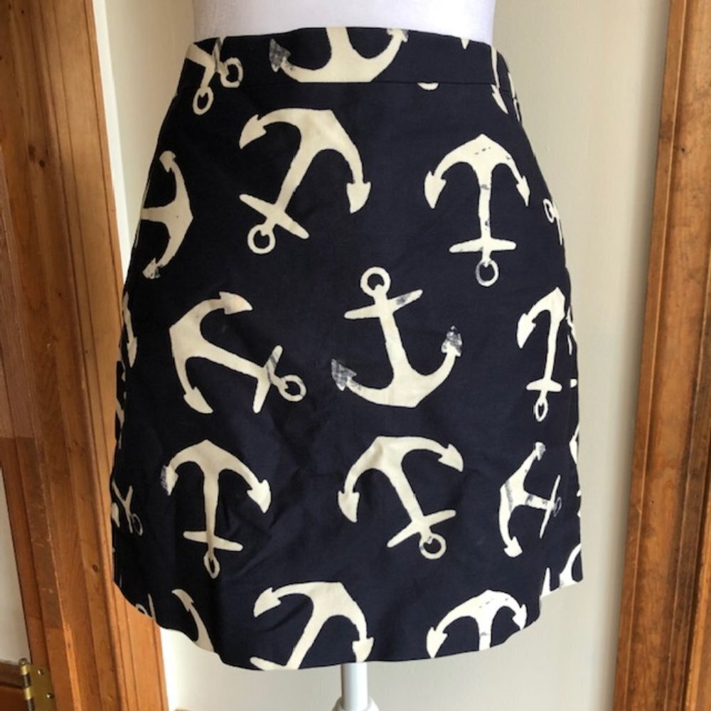 J. CREW Nautical Anchor Blue Navy High Waist Pencil Mini Skirt Size 2 - Picture 4 of 17